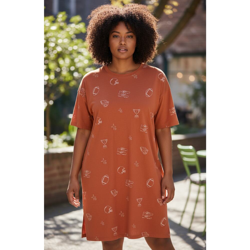 Umgee French Terry‎ Round Neck MVP Football T-Shirt Dress Orange Size Large